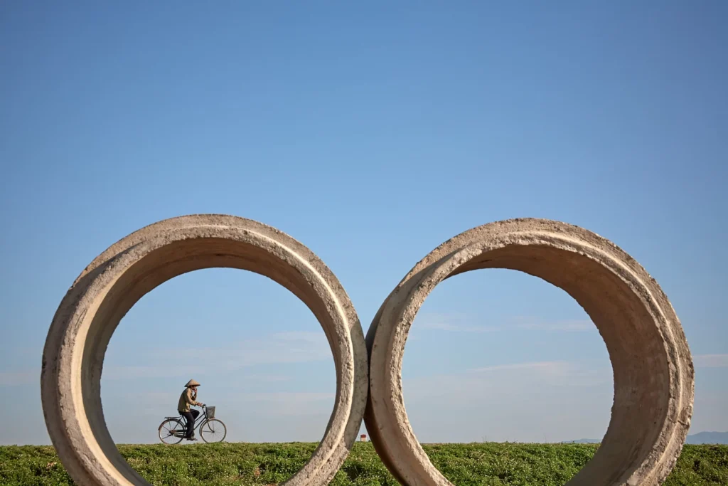 Binoculars View on Vietnam through concrete binoculars
